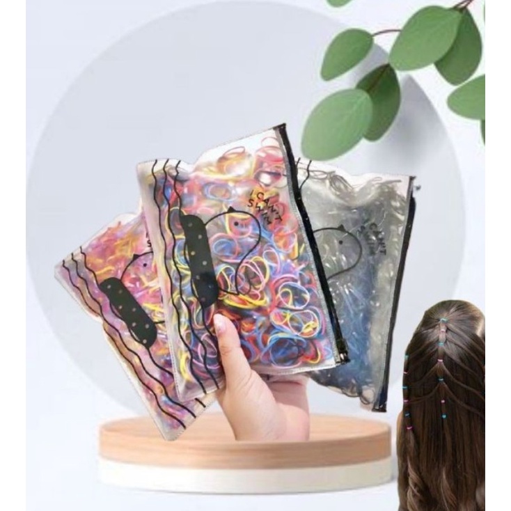 IKAT RAMBUT KOREA 100PCS FREE POUCH / KARET JEPANG / Karet Warna Polos Gelang Tali Kunciran Aksesoris Anak Kuncir