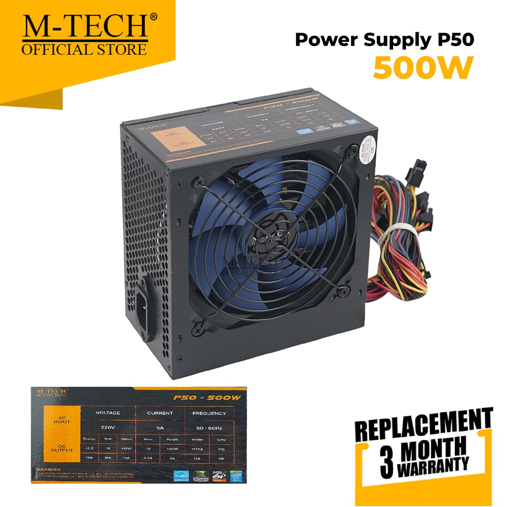 Power Supply M-Tech 500watt / PSU Komputer 500W Fan 12cm Original