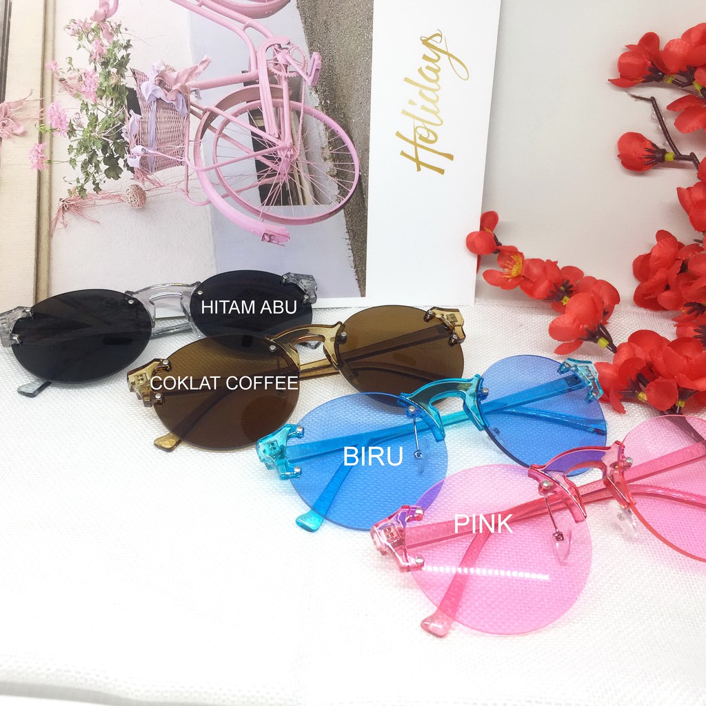 Kacamata Fashion Korea Retro Premium Lensa Warna Biru Pink Coklat - BG0F1