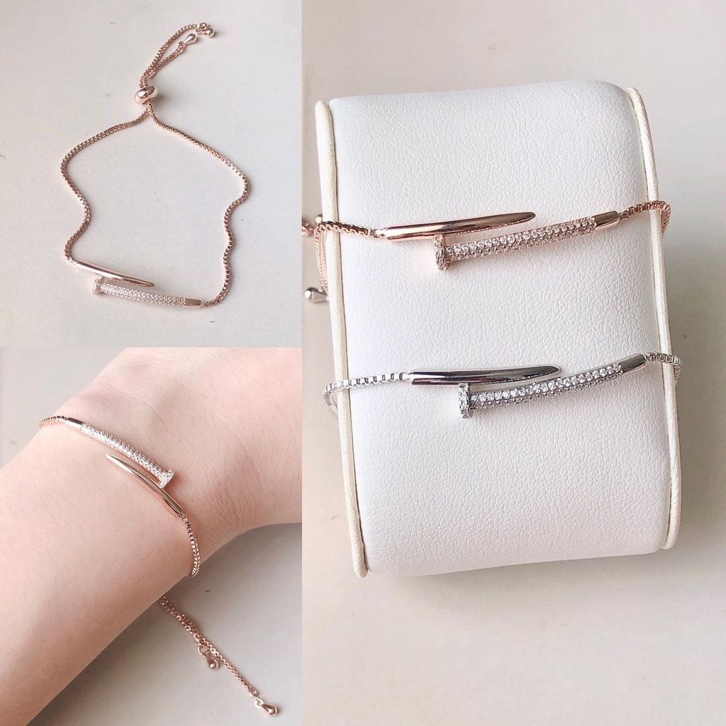 Gelang Wanita Anti Karat Aksesoris Fashion Cewek Bangle Korea Rantai Serut Paku Adjustable Permata M