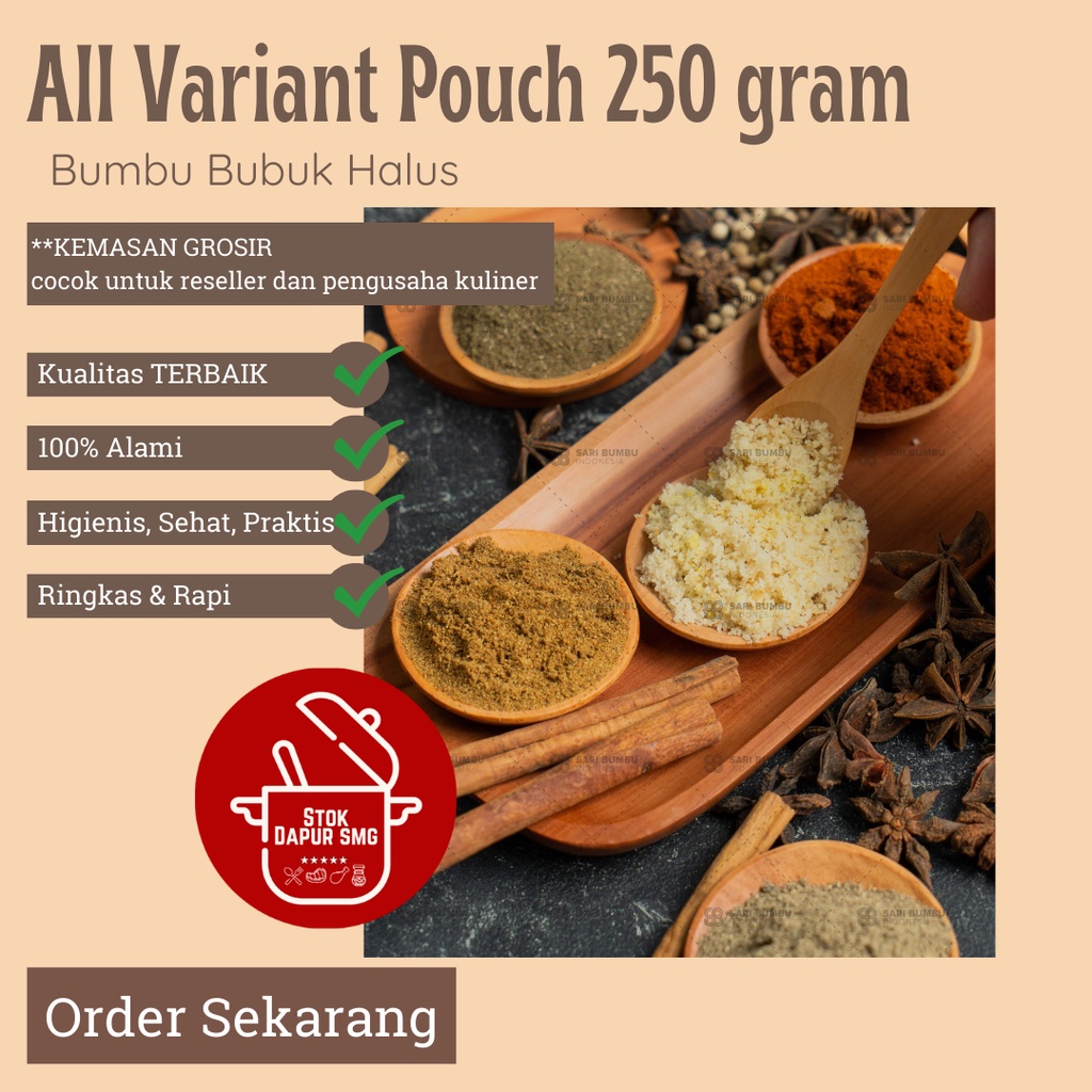 

Pasar Bumbu Dapur Rempah Bubuk Halus Lengkap All Varian Kemasan Grosir 250gr
