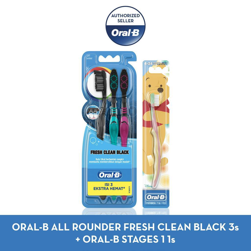 Oral B Paket Adult x Kids : All Rounder Fresh Clean Black 3s + Stages 1