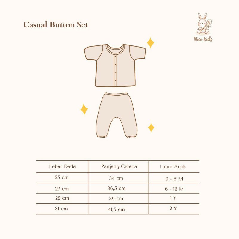 NICE KIDS - CASUAL BUTTON SET - PIYAMA ANAK - SETELAN BAJU BAYI