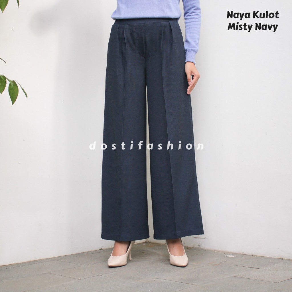 Naya Kulot Panjang Wanita Kerja Kantor Kuliah Sidang Formal Hitam Celana Bahan Kulot-MISTY NAVY