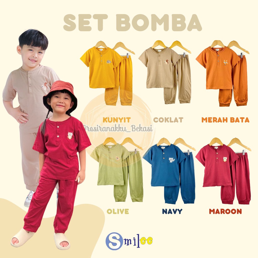 Setelan Anak Smilee Unisex Bomba Mix Warna Size 1-5tahun