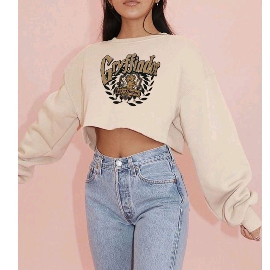 Sweater Wanita Crop Oversize | CRYFFINDOR SWEATER CROOPE | Korean Style Kekinian