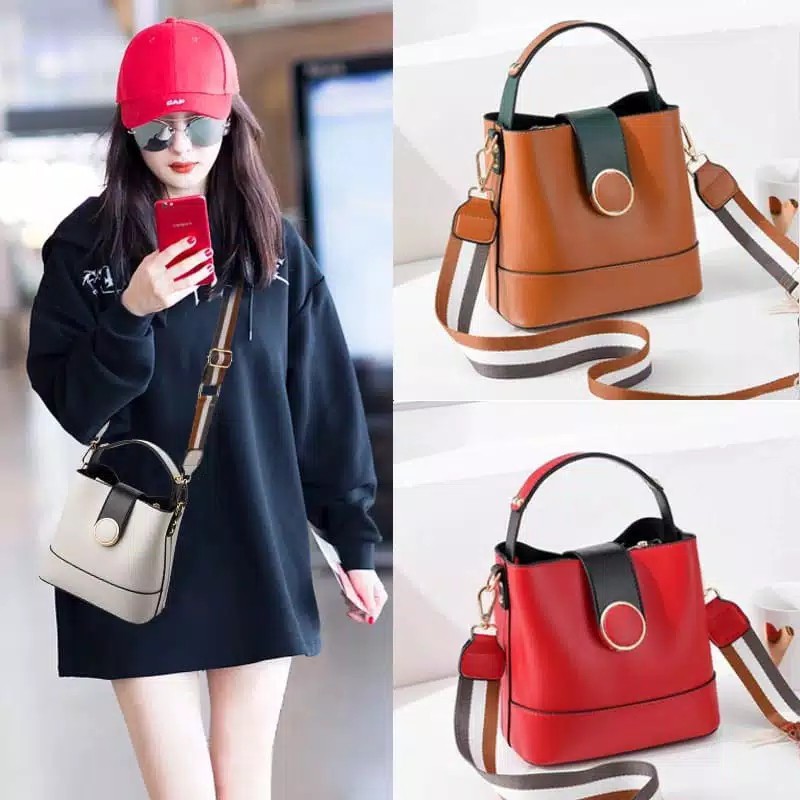 TAS SELEMPANG WANITA KOREA IMPORT MURAH SLING BAG KULIT ORI TALI LEBAR FASHION BATAM PESTA ABG