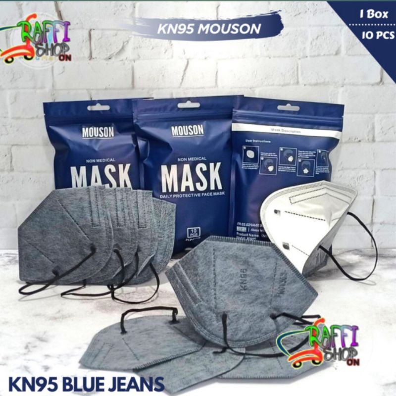 MASKER KN95 MEDIS MOUSON WARNA BIRU JEANS 10PCS