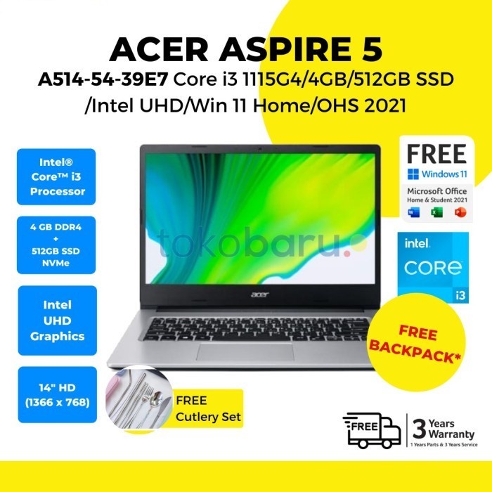 Acer Aspire 5 A514-54-39E7 CI3-1115G4/4GB/512GB/14&quot;/WIN11+OHS19 Black