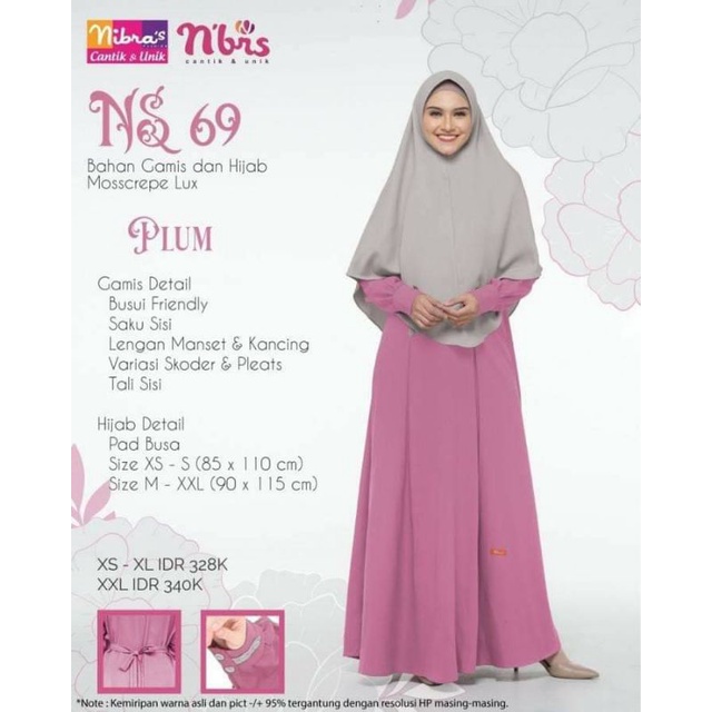 SETELAN GAMIS DAN HIJAB NIBRAS NS 69 ( PLUM, BIRU NIAGARA ) || PUSAT DISTRIBUTOR