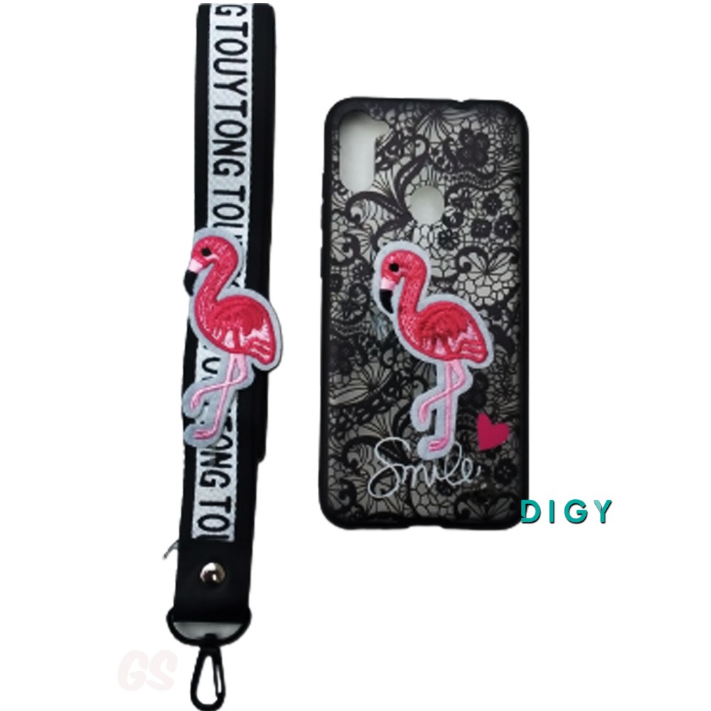Case Samsung A11  M11 Bordir Motif bunga Plus Gantungan Case  Bordir Timbul Karakter