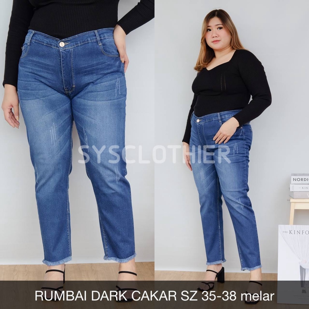 CELANA JEANS WANITA RUMBAI DARK BIGSIZE