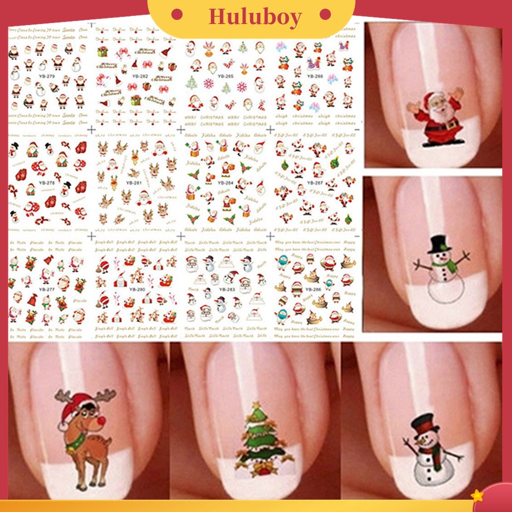 Huluboy Huluboy♡ 12pcs / Lembar Stiker Kuku Motif Natal Untuk Nail Art