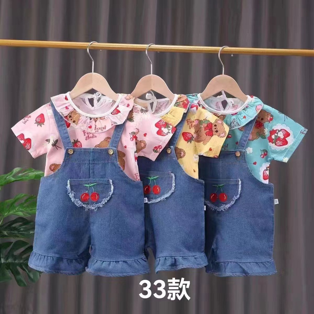 Setelan Overall Jeans Anak Perempuan Import 1-4th / Setelan Anak Perempuan / Setelan Baby Cewek / Setelan Bayi