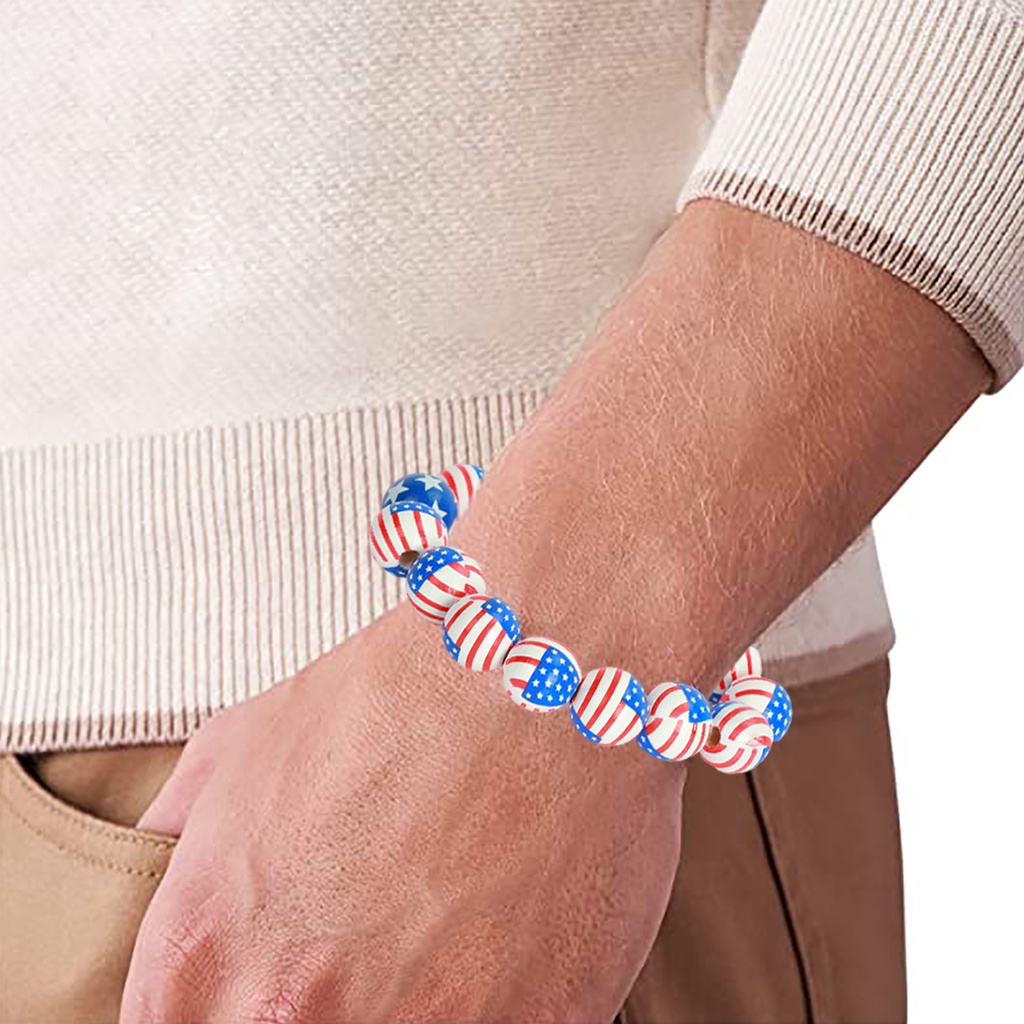 Hu Hu Hu Hu Hu Alat Bantu Pasang Kacamata♡ Gelang Bahan Kayu Motif Bendera Amerika Untuk Hadiah Ulang Tahun