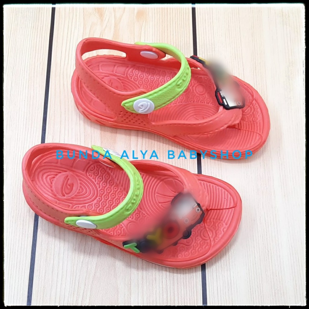 Sandal Bayi Laki Usia 6 - 12 Bulan Size 19 - 22 Karet - Sendal Anak Cowok Anti Licin Bus ORANGE SALE