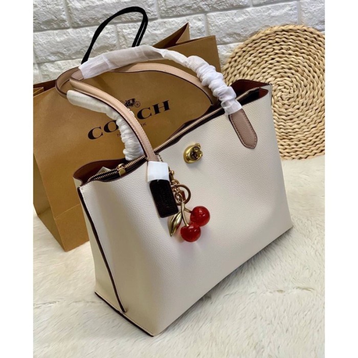 Coach Willow Tote Bag Grained Leather White