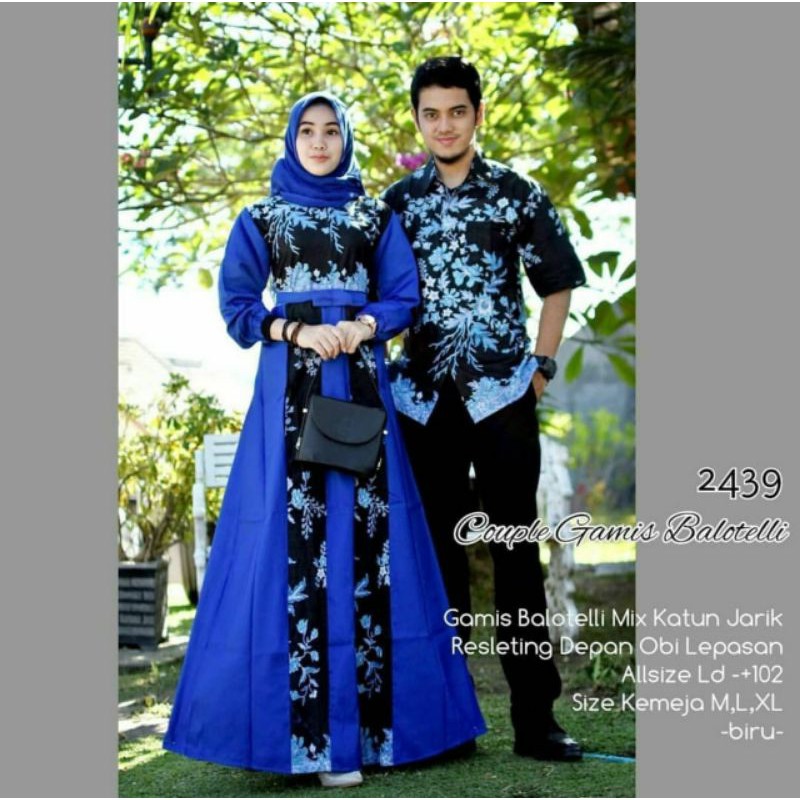 SAROJA BATIK Couple Batik Gamis Balloteli Cibulan Biru