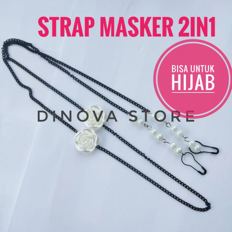 NEW strap masker hijab 2 in 1 fallin mutiara sesuai warna mawar/konektor masker/strap masker hijab/dinova store/pgx/tali masker/strap masker 2in1/strap masker hijab 2in1/konektor masker