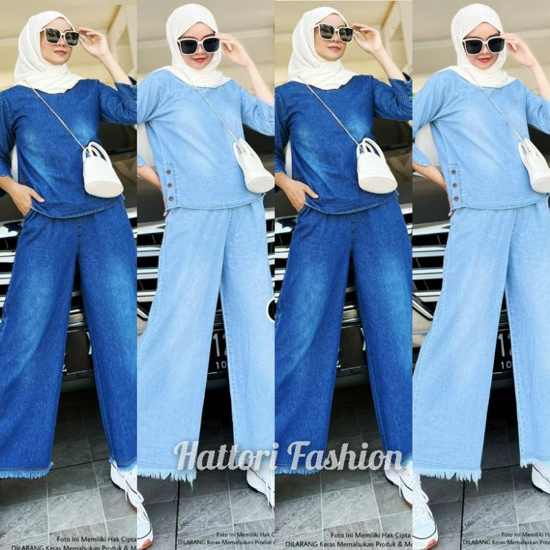 Joy set #40 Baju setelan Wanita Bahan Jeans Original Kualitas HQ Ld 98 Pb 55 Recomended By Mutia