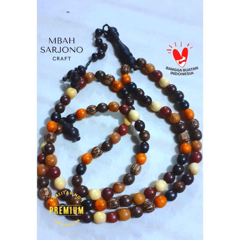 Tasbih 99 Kombinasi 9 Kayu Nusantara 8mm Model Oval/Tasbih Combination Oval/Tasbeh Elips/Tasbih Lonj