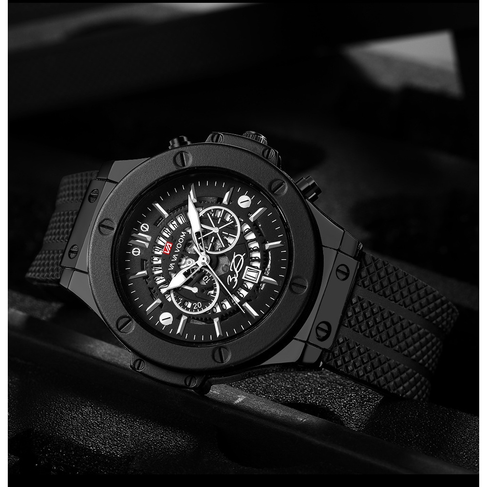 Jam tangan pria Vavavoom 215 Original Strap Silicone Kalender Quartz Move Anti air