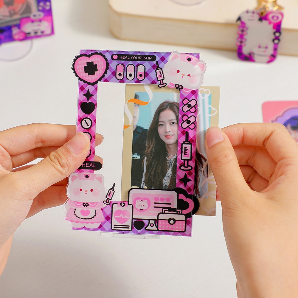 Bingkai Foto Akrilik Lucu Kartun DIY Card Holder Desktop Display Frame Kpop Idol Photocard Pelindung Case