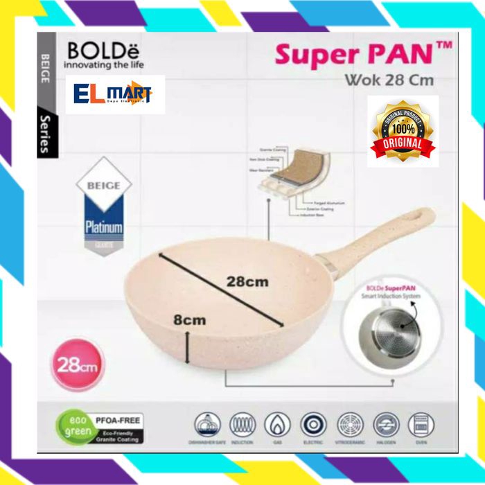 BOLDe wok pan 28cm beige - super pan granite wajan 28 cm induksi - BOLDE 28cm - beige 28cm