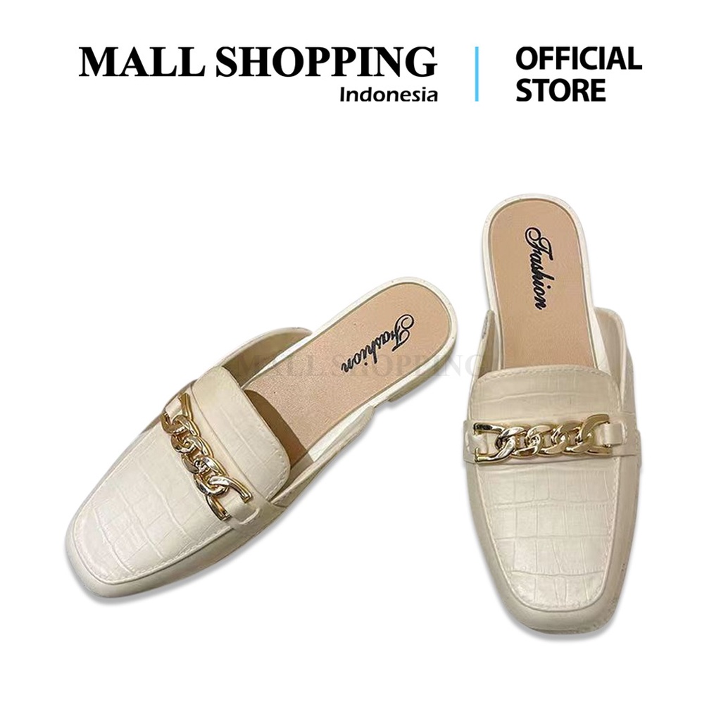 (COD) Sandal Slop Wanita Sendal Flat Shoes Sandal Rantai MALL SHOPPING