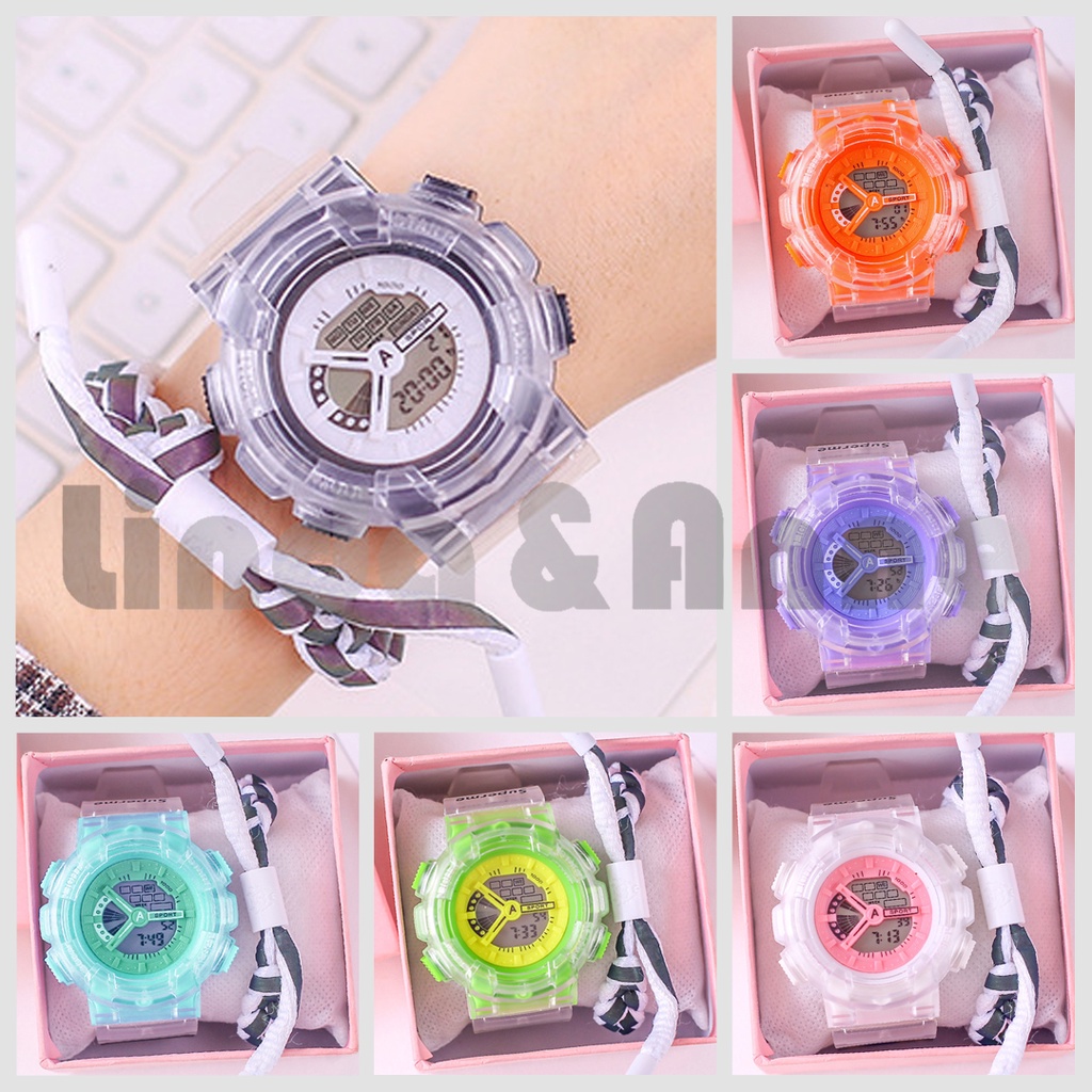 Jam Tangan Digital Wanita Dan Pria Strap Rubber Transparan Gaya Korea / Jam Tangan Rubber Transparan