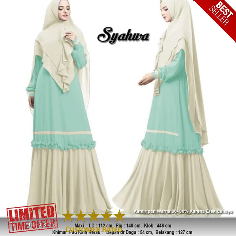 TERBARU gamis syari syahwa hijau toska baju muslim cerutty premium