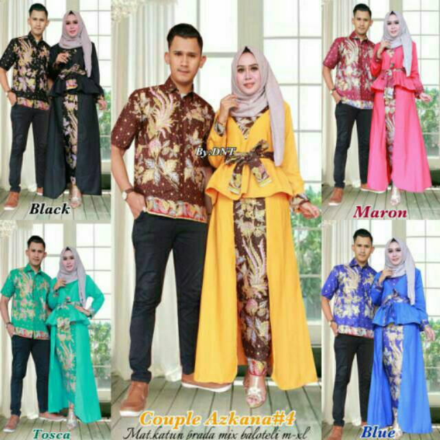 Sarimbit Batik Anggun Couple Sania Mawar ruffle - Warna Ungu, Tosca, pink, Biru, Kuning - M - L -XL