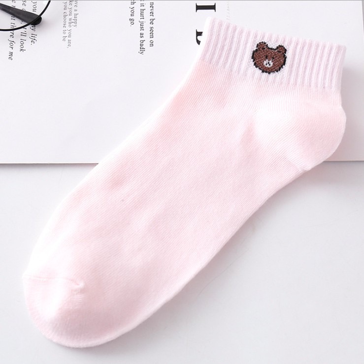 Kaos Kaki Wanita Polos Pendek Aksesoris Sepatu Murah Semata Kaki - LPM Shop-PINK KPLBROWN