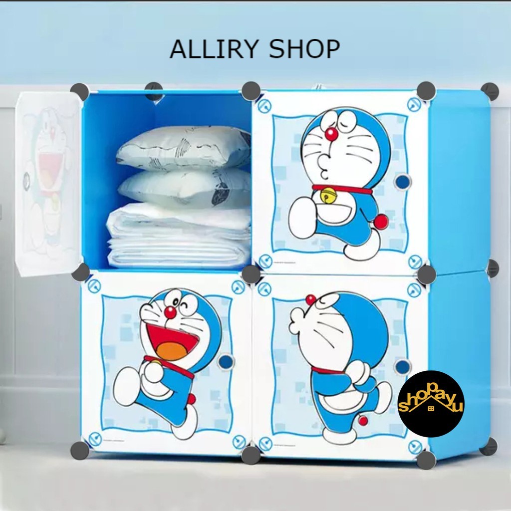 Lemari susun plastik lemari pakaian anak rak susun serbaguna lemari baju 4 pintu / kotak Lemari baju