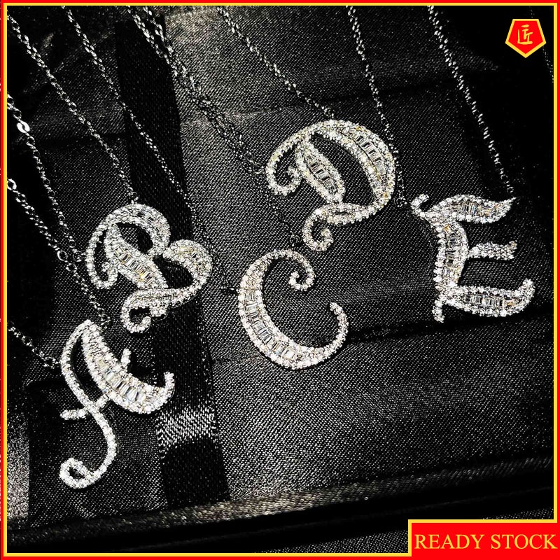 [Ready Stock]26 Letters Full Diamond Necklace Special-Interest Design Simple and Stylish