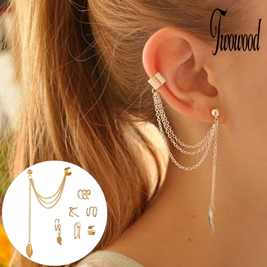 5pcs / 7Pcs / Set Anting Klip Tanpa Tindik Bahan Metal Untuk Wanita