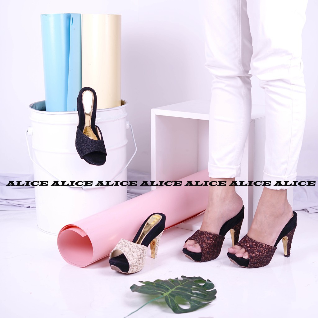 High Heels Wanita Murah Sendal Haihil Cewek Pesta NQ943 Sandal Kondangan Terbaru Brukat Polos