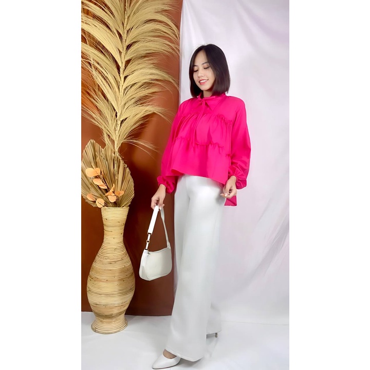 Tq88indonesia Fashion Baju Atasan Wanita Terbaru /  Baby Doll Shirt / Blouse Polos Lengan Panjang / Blus / Busana Casual Cewek / Ootd / Oufit Kasual Kekinian