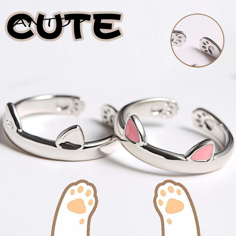 Cincin Model Terbuka Adjustable Desain Telinga Kucing Untuk Wanita