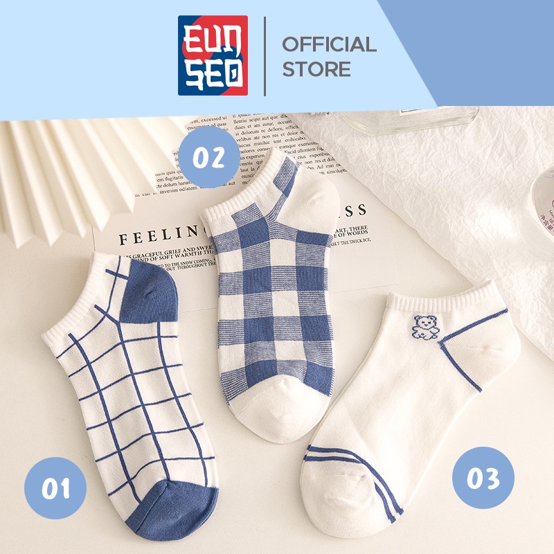 Kaos Kaki Pendek Wanita Ankle Cute Fashion Korea Biru Soft Premium EUNSEO