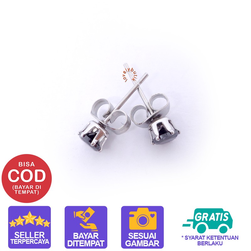 Lovelybutik Anting Anti karat Anting Tindik Wanita Titanium Crown Anting Permata Hitam