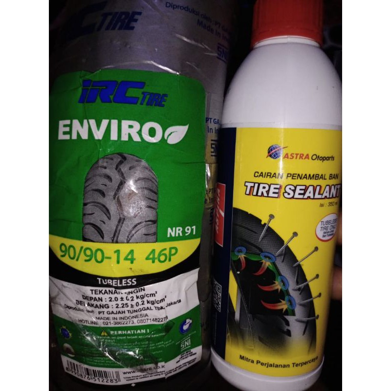 Ban IRC Enviro/Ziggy/Nr 83 uk 90/90-14 + cairan tubeless aspira 350ml for Beat/Vario/Mio/Scoopy/Seri