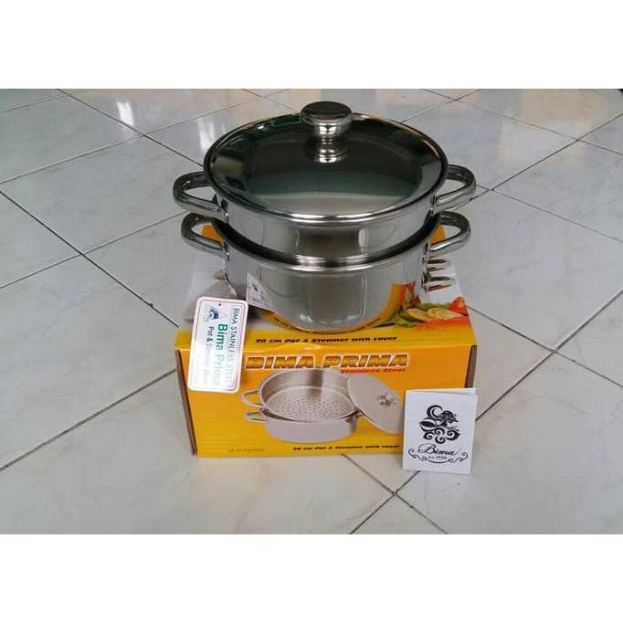 Bima 20 Cm Pot & Steamer With Cover (Panci Dan Kukusan 20 Cm Bima) - Terbaik !