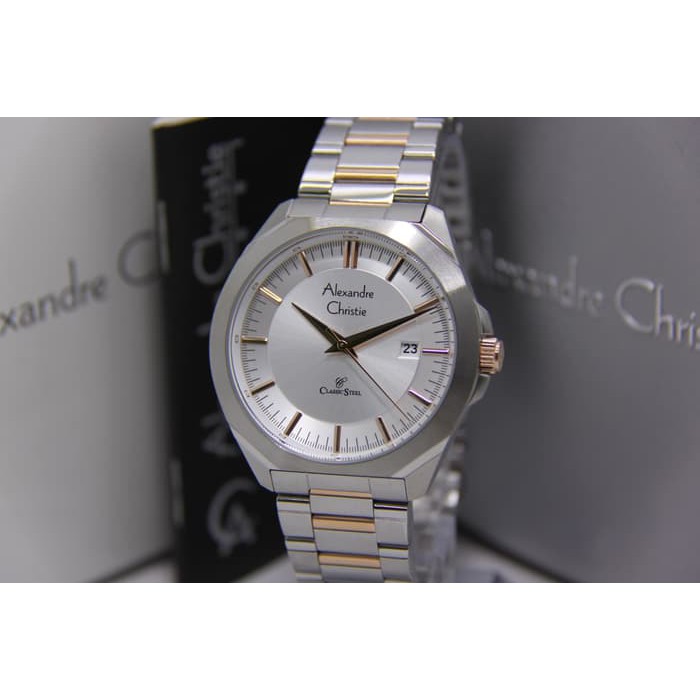 Alexandre Christie 8596 Pria SilverRosGold Original garansi1Thn