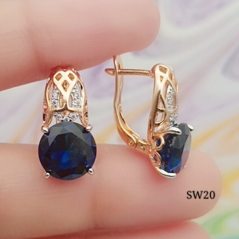 xuping anting permata biru lapisan emas terbaru