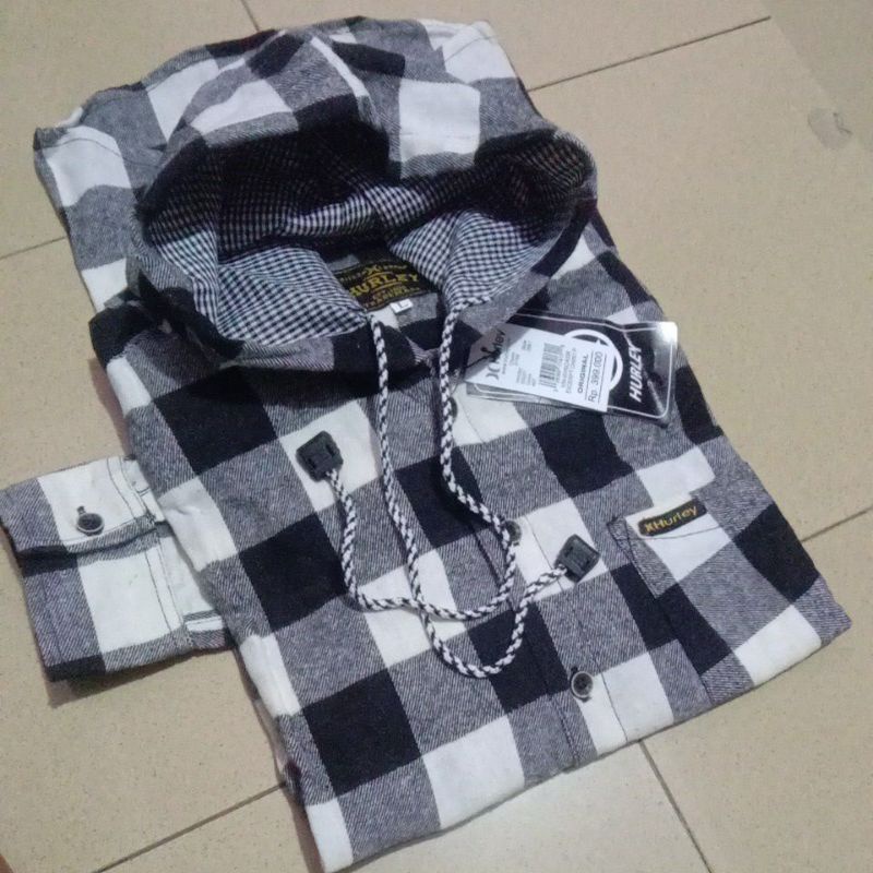 flannel Hoodie panjang pria / kemeja flannel topi/kemeja panjang pria wanita kotak kotak  hoodie