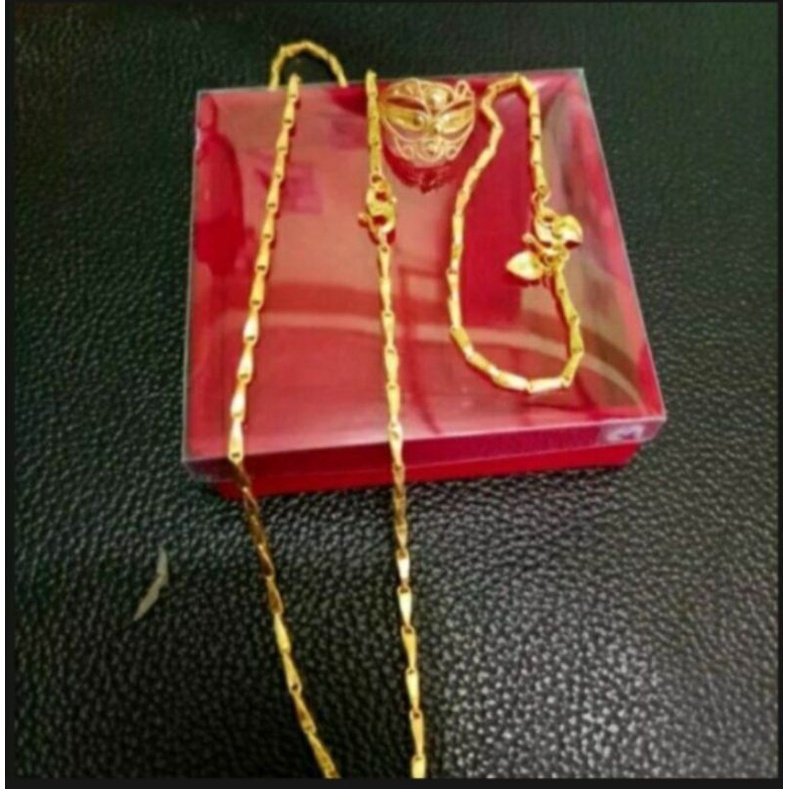 Set gelang/kalung/cincin motif padi lapis emas 24k