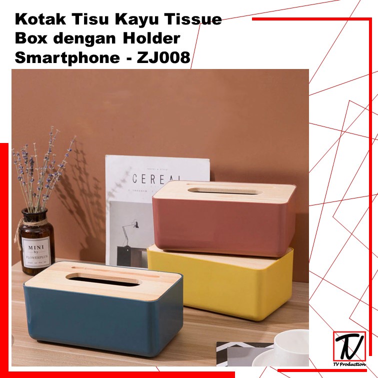 Kotak Tisu Kayu / Box Tissue Dengan Holder Smartphone