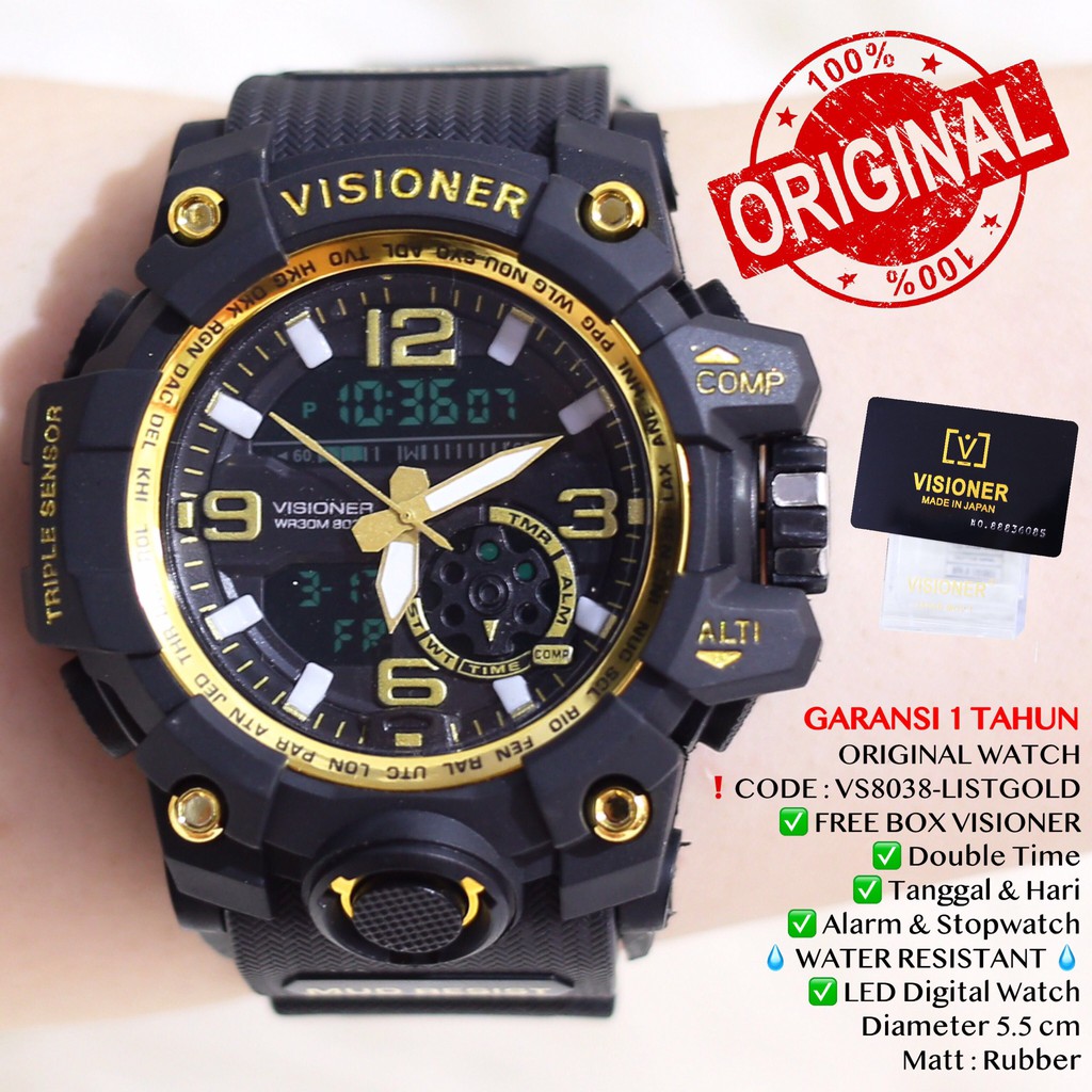 Jam tangan VISIONER ORIGINAL anti air FREE BOX garansi 1 tahun free baterai cadangan VS001