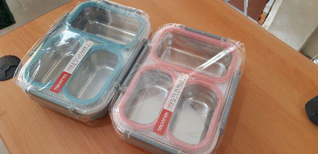 Lunchbox Tedemei 6540 Sekat 3 Stainless Steel 304 Anti Tumpah Pink Green Blue